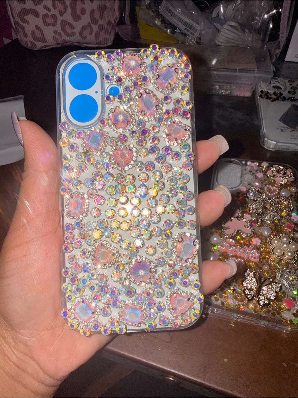 Rhinestone Embellished Clear Phone Case